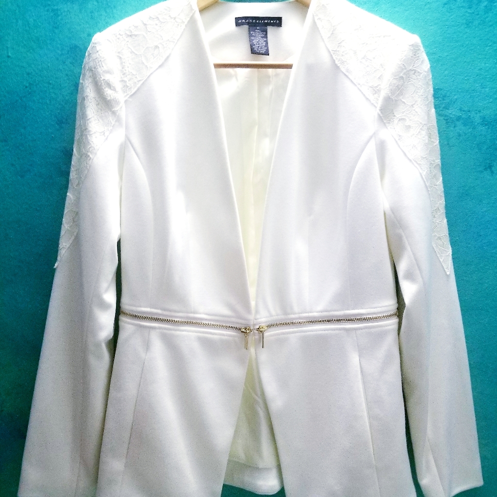 White Blazer With Golden Zip Lace Detail